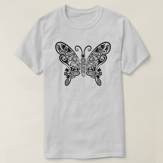 T-shirt Conception de papillon de mandala orné intrigué (Design devant)
