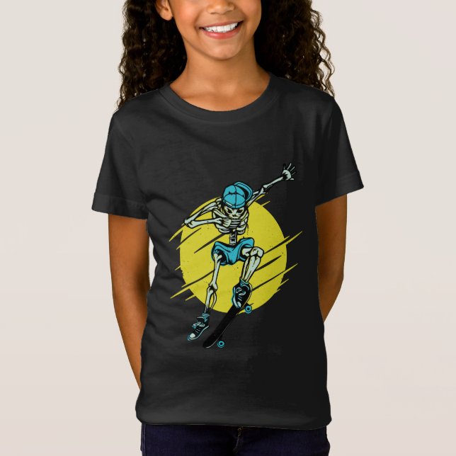 T-Shirt Conception de patineur squelette drôle de skateboa (Devant)
