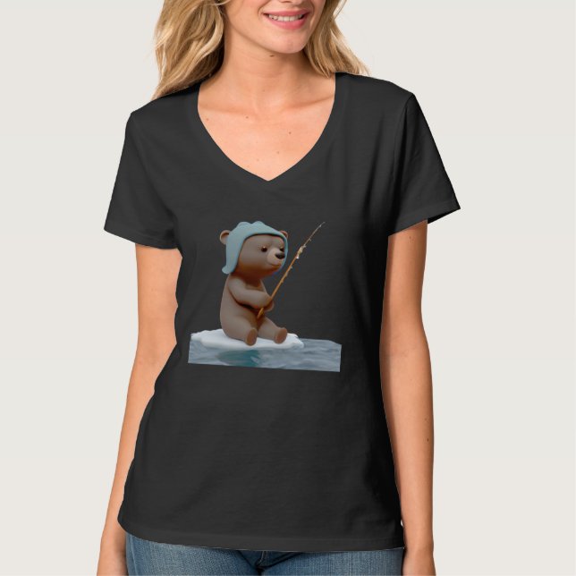 T-shirt Conception de pêche sur glace d'ours mignon (Devant)