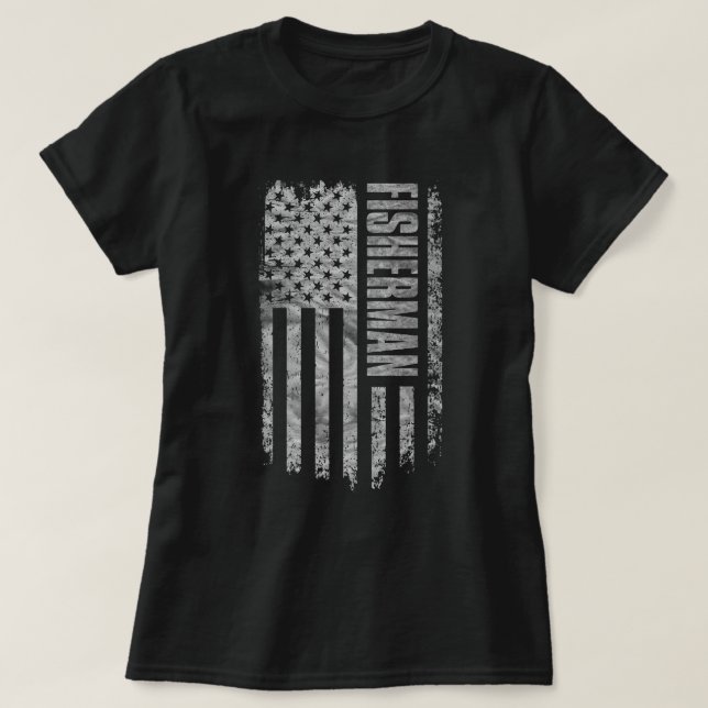 T-shirt Conception de pêcheur drapeau USA en détresse (Design devant)