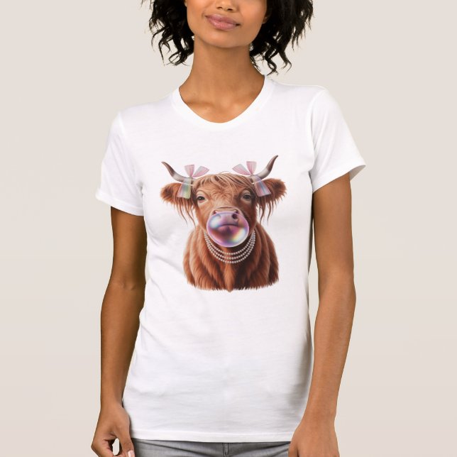 T-shirt Conception de pelle en bubble-gum de vache Highlan (Devant)