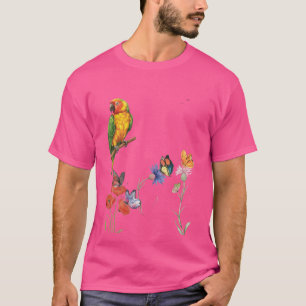T-shirt conception de perroquet et papillons à l'aquarelle