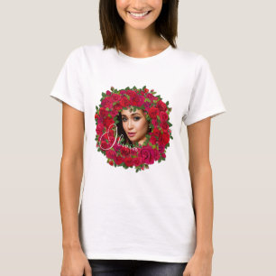 T-shirt Conception de photo de rose rouge avec texte perso