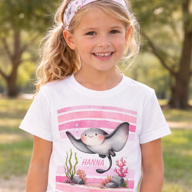 T-Shirt Conception de plage pour enfants de raie mignonne  (Créateur téléchargé)