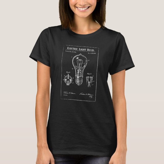 T-shirt Conception de plan de brevet d'ampoule électrique (Devant)