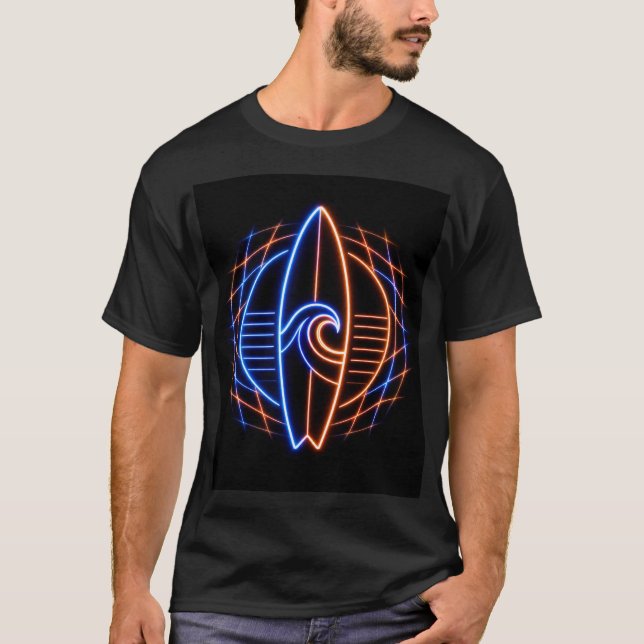 T-shirt Conception de planche de surf Vibewave Neon – Rétr (Devant)
