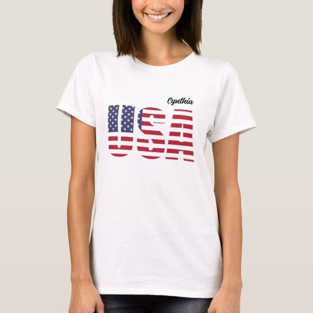 T-shirt Conception de pochoir USA, basique pour femmes (Devant)