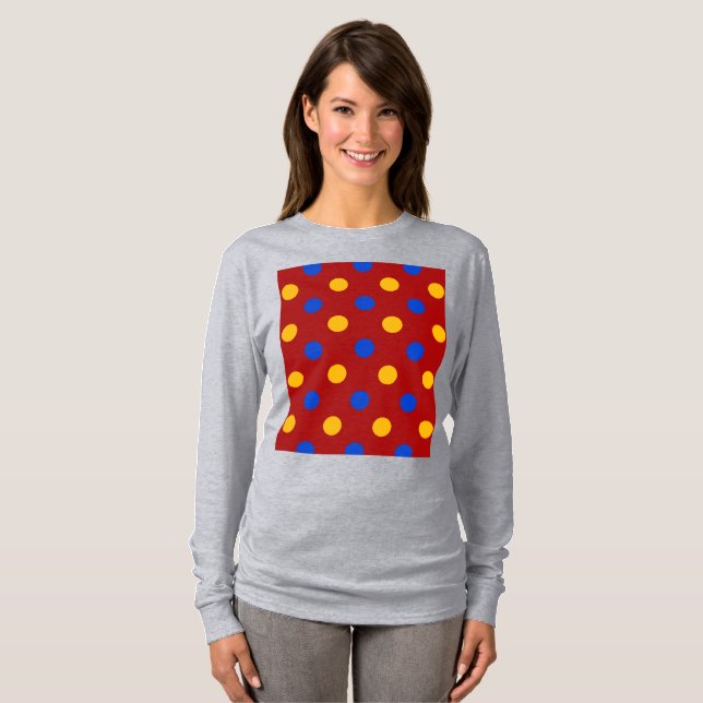 T-shirt Conception de pois rouges bleus jaunes  (Devant entier)