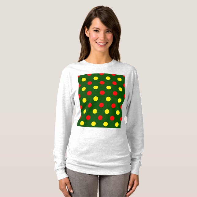 T-shirt Conception de pois verts rouges jaunes  (Devant entier)