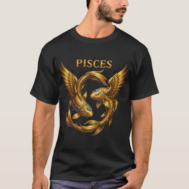 T-shirt Conception de poisson ailé du zodiaque Poissons do (Devant)