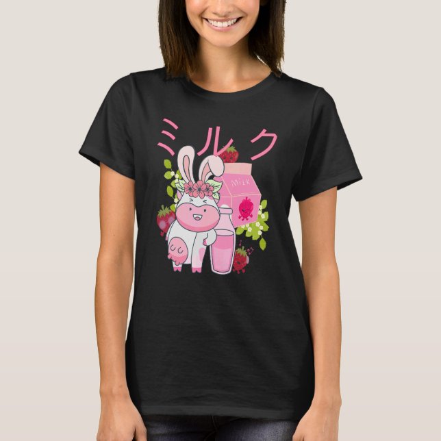 T-shirt Conception de Pop de lait de fraise japonaise (Devant)