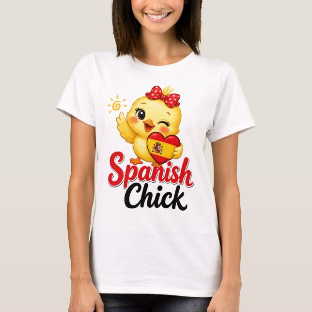 T-shirt Conception de poulette espagnole avec drapeau d'Es (Devant)