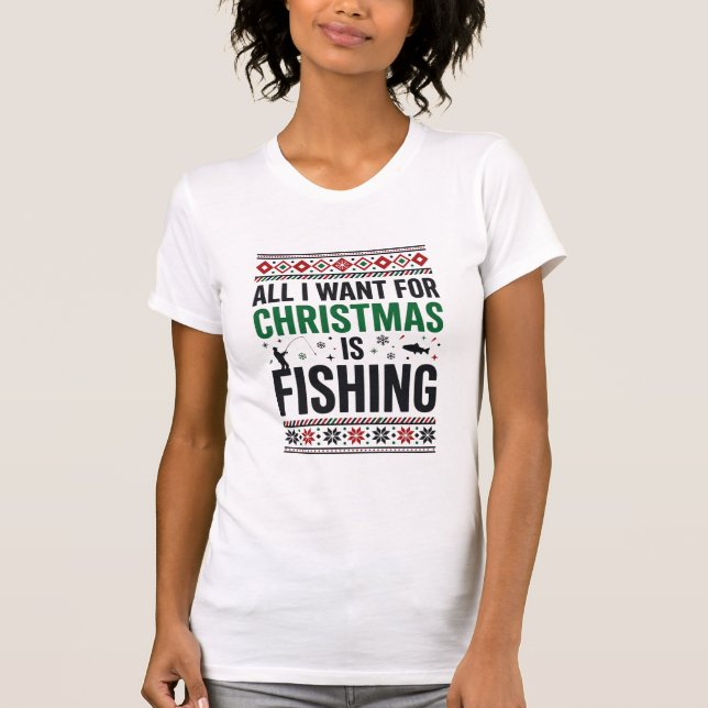 T-shirt Conception de pull moche de pêche à Noël (Devant)