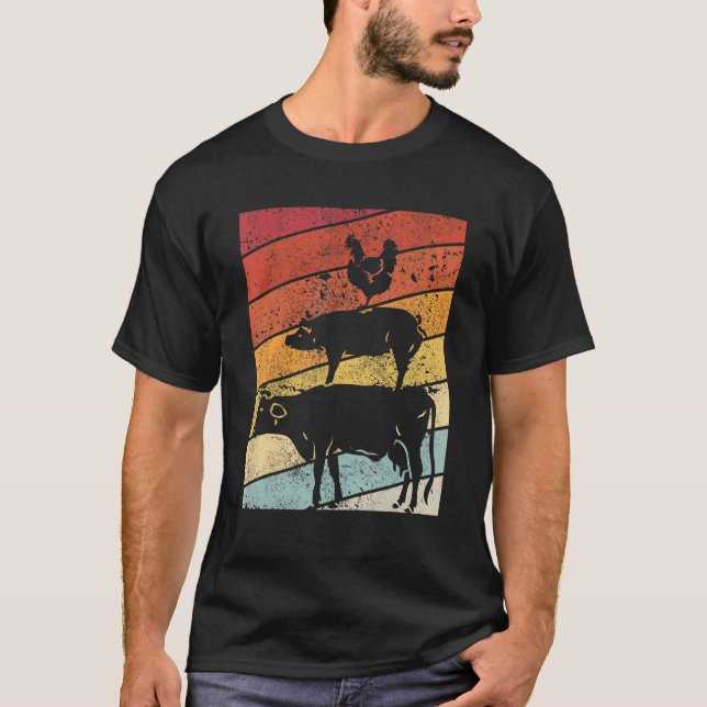 T-shirt Conception de pyramide animale  Une vache de style (Devant)