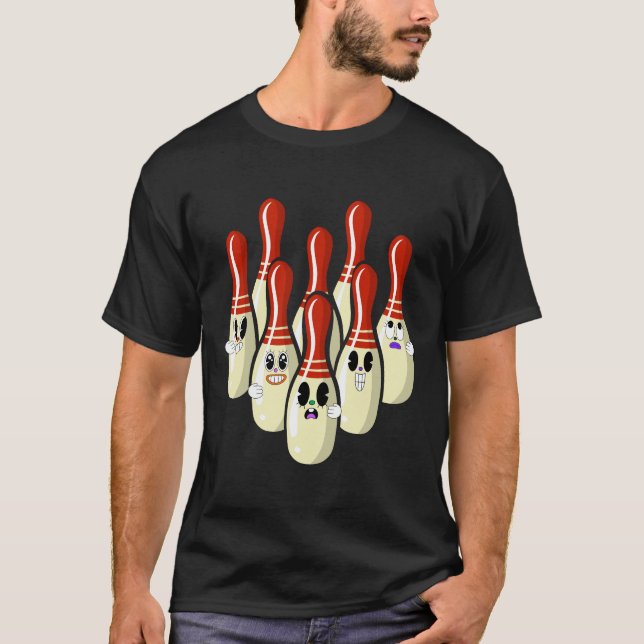T-shirt Conception de quilles de bowling dessin animé drôl (Devant)