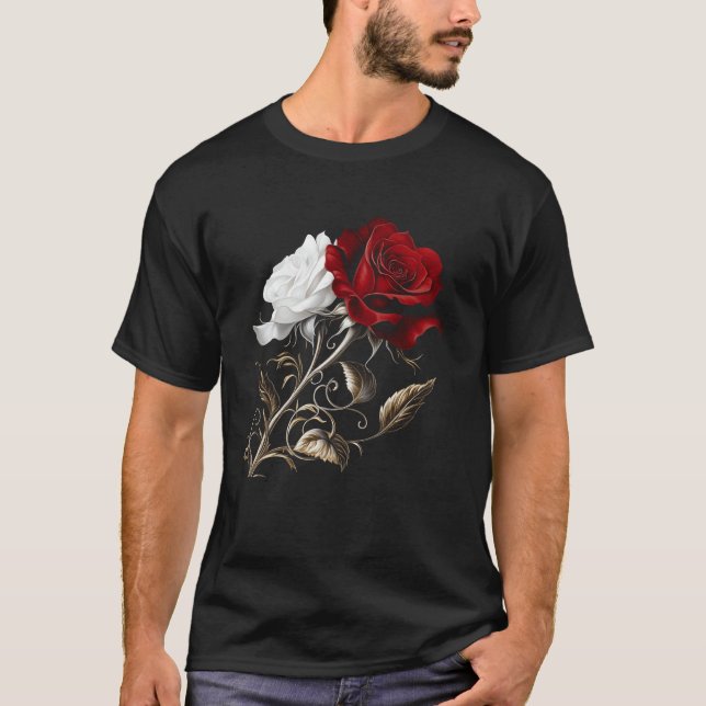 T-shirt Conception de rose botanique fleur rouge pour (Devant)