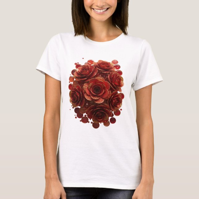 T-shirt Conception de roses rouges et de bulles de verre e (Devant)