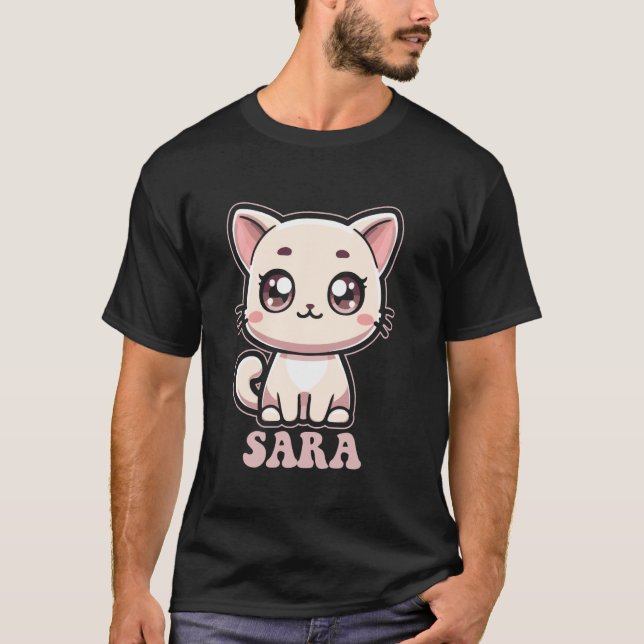 T-shirt Conception de Sara Kitty Chat Mignon pour les Fill (Devant)