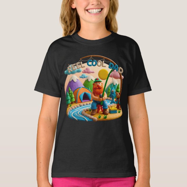 T-shirt Conception de scène de pêche en argile « Papa supe (Devant)