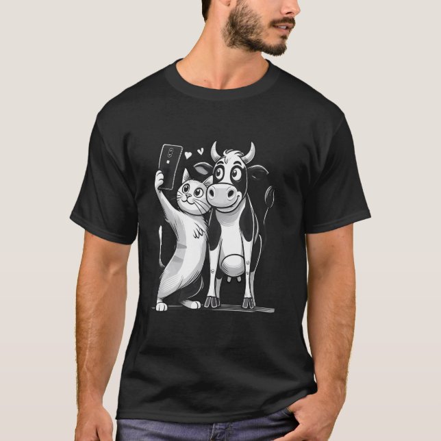 T-shirt Conception de selfie de chat et de vache drôle et  (Devant)