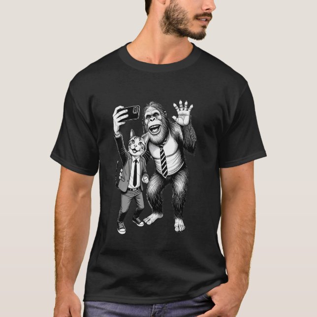T-shirt Conception de selfie humoristique de chat et de go (Devant)