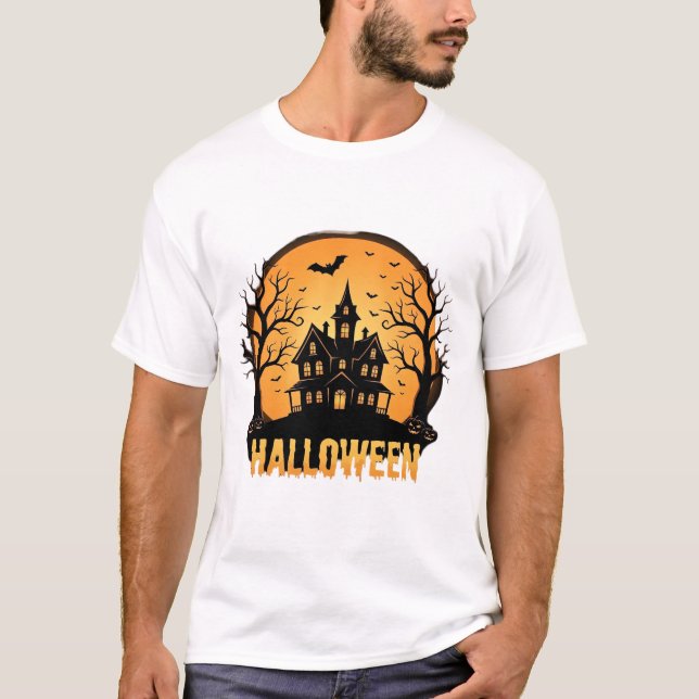 T-shirt Conception de silhouette de lune de maison hantée  (Devant)