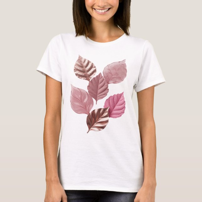 T-shirt Conception de slogan aux feuilles roses argentées  (Devant)