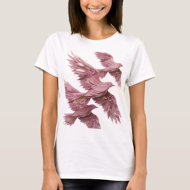 T-shirt Conception de slogan d'oiseaux roses argentés frai (Devant)