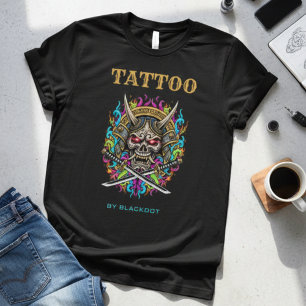 T-shirt Conception de Studio de Tatouage Samouraï Crâne Ar