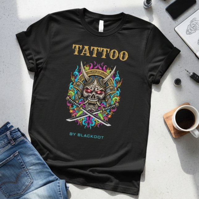T-shirt Conception de Studio de Tatouage Samouraï Crâne Ar (Créateur téléchargé)