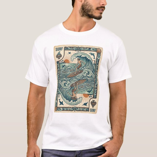 T-shirt conception de style de carte à jouer as du surf (Devant)