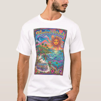 T-shirt conception de style hippie psychédélique d'île tro