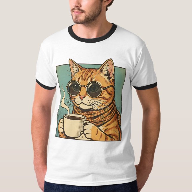 T-shirt Conception de style rétro pour café Cool Cat pour  (Devant)