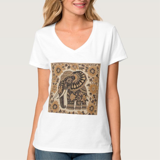 T-shirt Conception de style vintage éléphant batik (Devant)