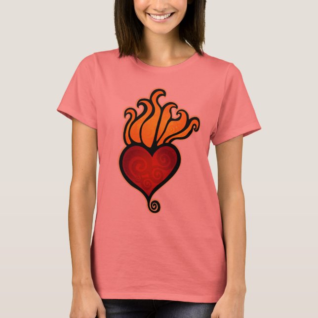 T-shirt Conception de tatouage cardiaque flamboyant (Devant)