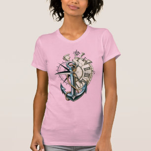T-shirt Conception de tatouage de boussole d'ancre d'horlo