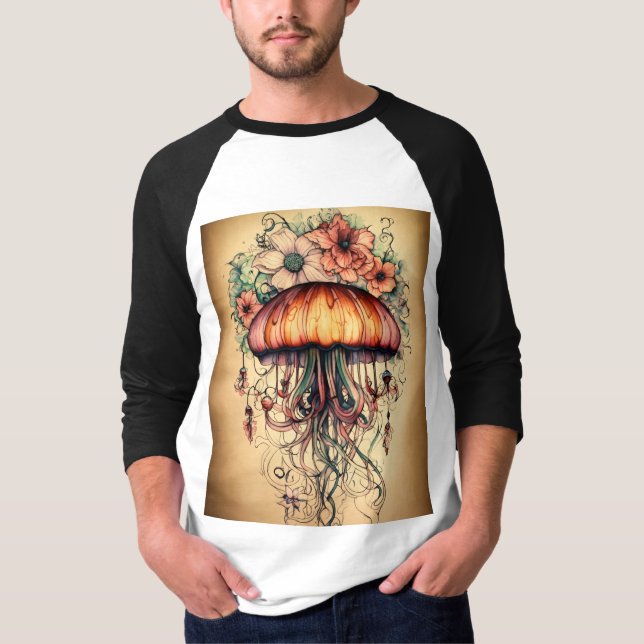 T-shirt Conception de tatouage de méduse avec éléments flo (Devant)