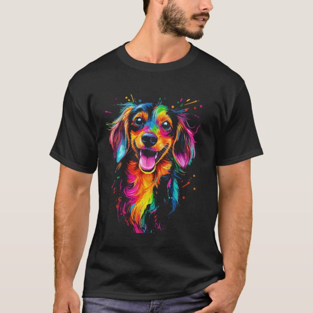 T-shirt Conception de teckel à poil long avec un chien des (Devant)