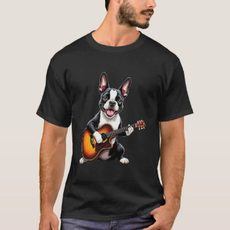 T-shirt Conception de Terrier de Boston jouant de la guita
