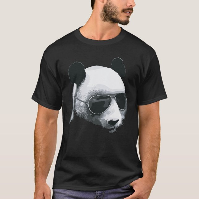 T-shirt Conception de tête de panda avec lunettes de solei (Devant)