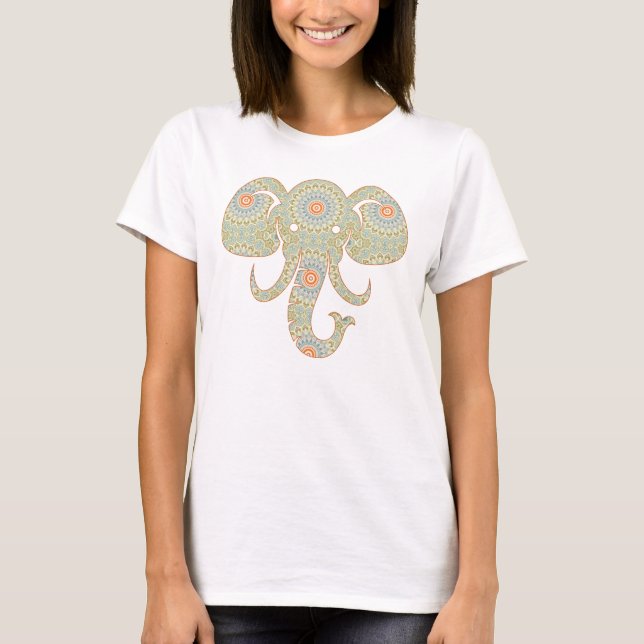 T-shirt Conception de tête d'éléphant de mandala (Devant)