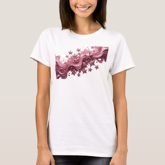 T-shirt Conception de texte étoiles roses rouges ludiques (Devant)