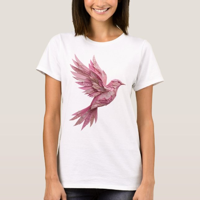 T-shirt Conception de texte OISEAU ROSE Argent Classique (Devant)