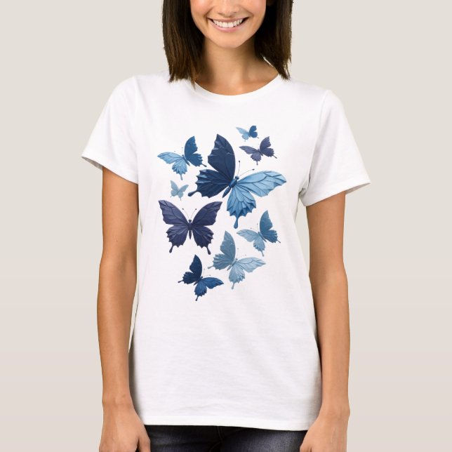 T-shirt Conception de texte papillons bleus Statement (Devant)
