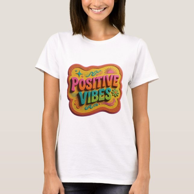 T-shirt Conception de texte POSITIVE VIBES Rose Clair (Devant)