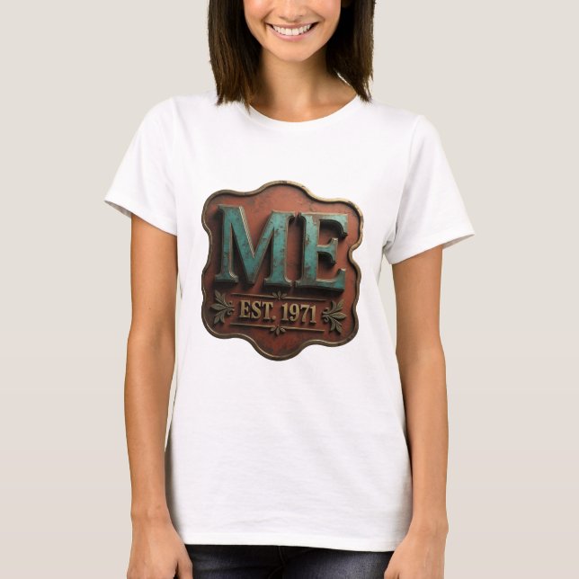 T-shirt Conception de texte sarcelle gras ME EST 1971 (Devant)