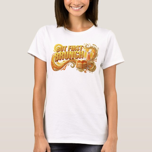 T-shirt Conception de texte stylée orange MAIS D'ABORD BRU (Devant)