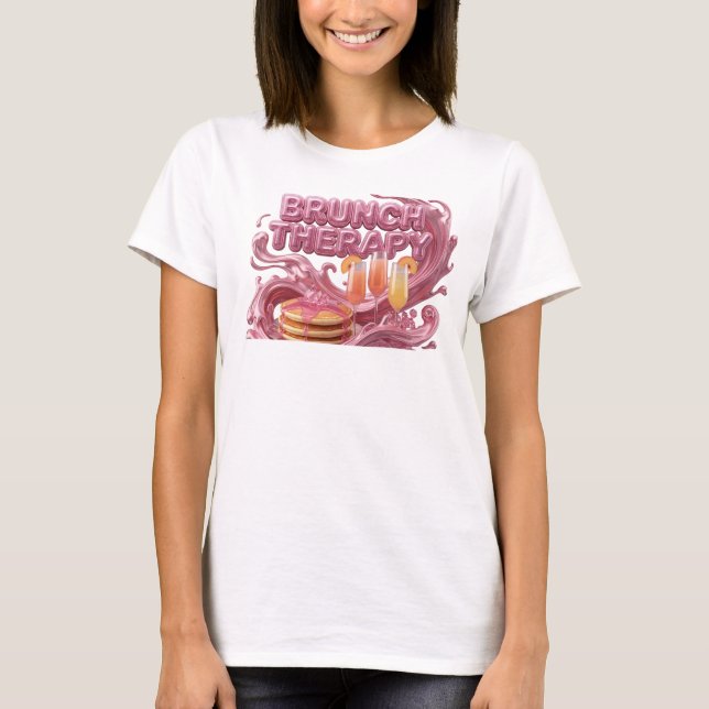 T-shirt Conception de texte THÉRAPIE BRUNCH Rose Tendance (Devant)