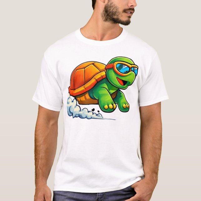 T-shirt Conception de tortue de course dessin animé rapide (Devant)