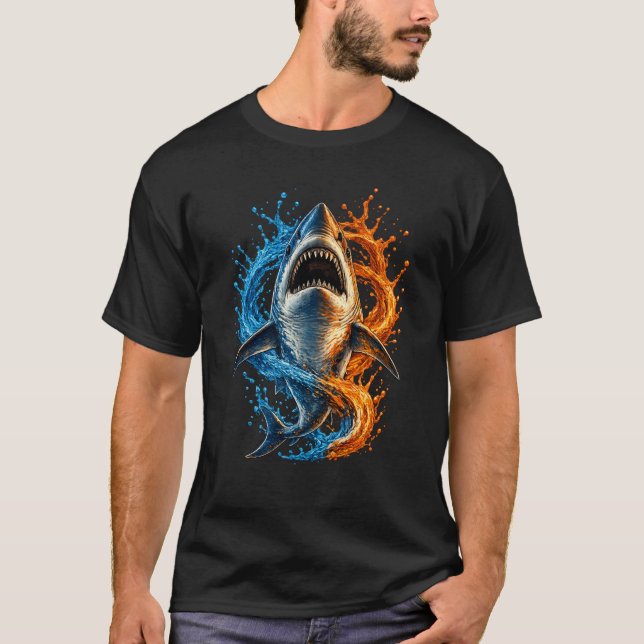 T-shirt Conception de trempage de requin féroce – Océan bl (Devant)
